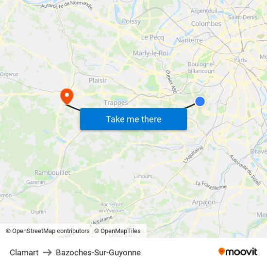 Clamart to Bazoches-Sur-Guyonne map