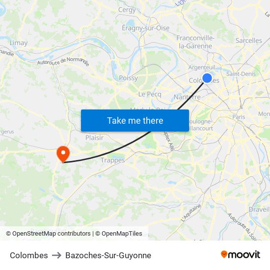 Colombes to Bazoches-Sur-Guyonne map