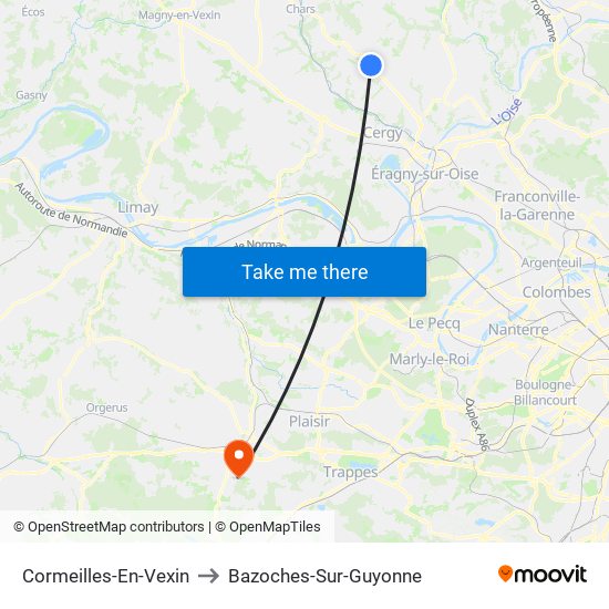 Cormeilles-En-Vexin to Bazoches-Sur-Guyonne map