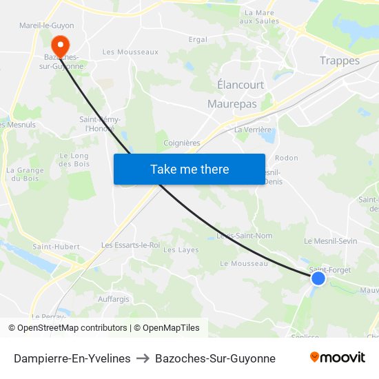Dampierre-En-Yvelines to Bazoches-Sur-Guyonne map