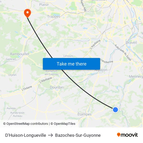 D'Huison-Longueville to Bazoches-Sur-Guyonne map