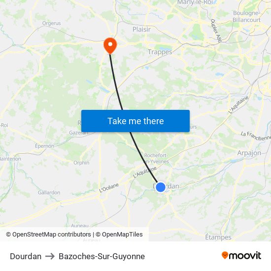Dourdan to Bazoches-Sur-Guyonne map