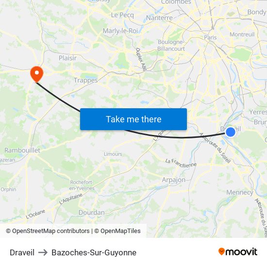Draveil to Bazoches-Sur-Guyonne map