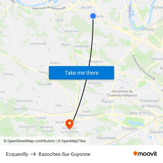 Ecquevilly to Bazoches-Sur-Guyonne map