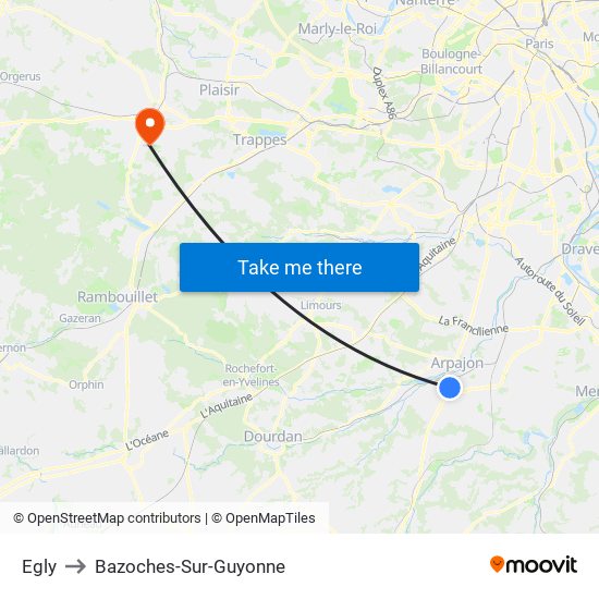 Egly to Bazoches-Sur-Guyonne map