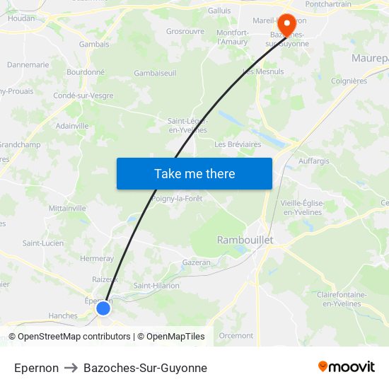 Epernon to Bazoches-Sur-Guyonne map