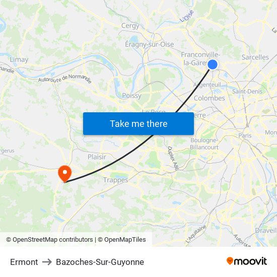 Ermont to Bazoches-Sur-Guyonne map