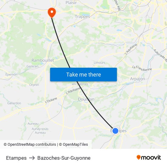 Etampes to Bazoches-Sur-Guyonne map