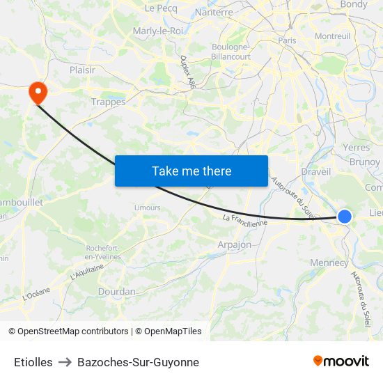 Etiolles to Bazoches-Sur-Guyonne map