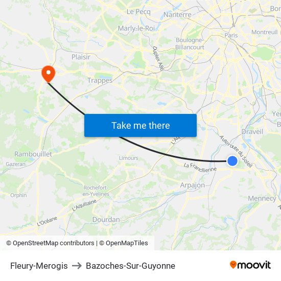 Fleury-Merogis to Bazoches-Sur-Guyonne map