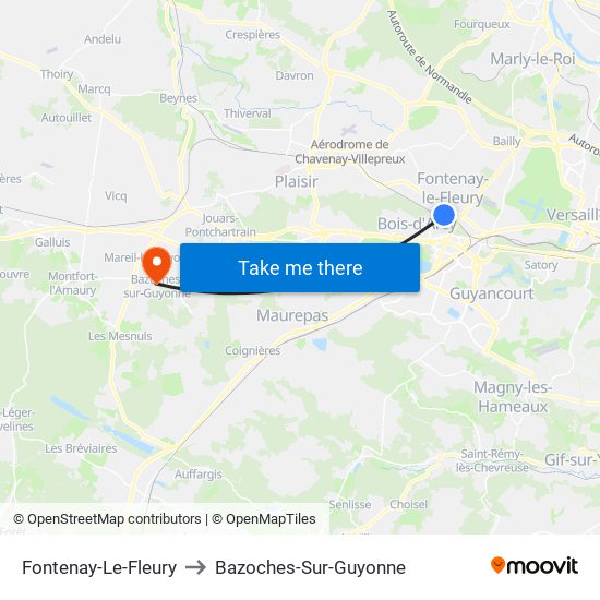 Fontenay-Le-Fleury to Bazoches-Sur-Guyonne map