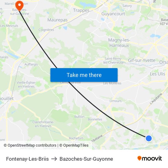Fontenay-Les-Briis to Bazoches-Sur-Guyonne map