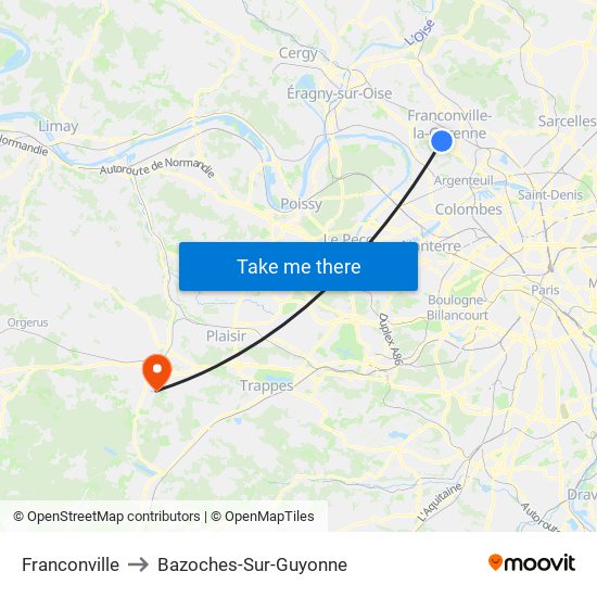 Franconville to Bazoches-Sur-Guyonne map