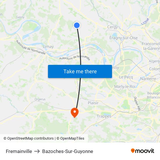 Fremainville to Bazoches-Sur-Guyonne map