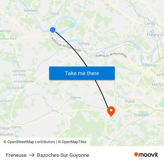 Freneuse to Bazoches-Sur-Guyonne map