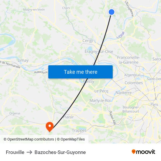 Frouville to Bazoches-Sur-Guyonne map