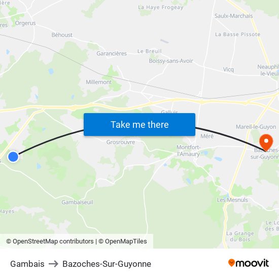 Gambais to Bazoches-Sur-Guyonne map
