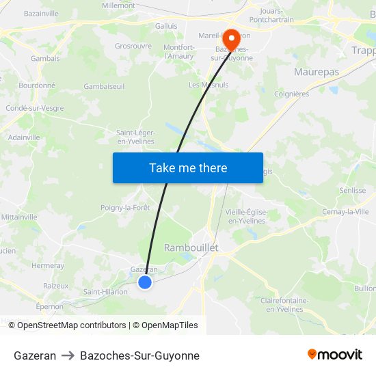 Gazeran to Bazoches-Sur-Guyonne map