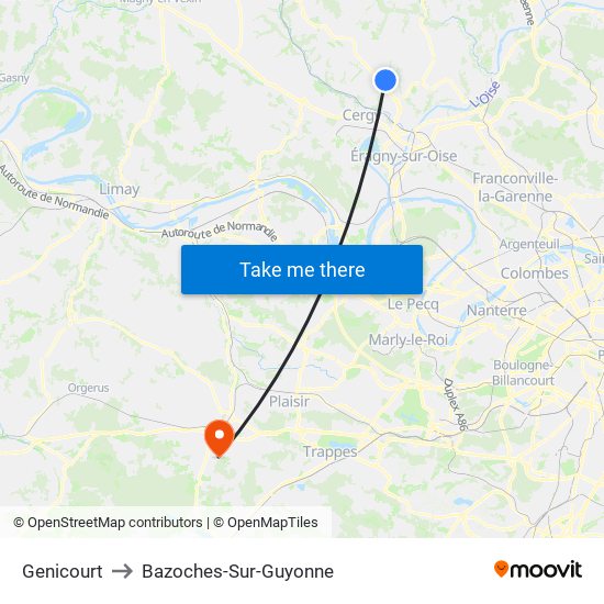 Genicourt to Bazoches-Sur-Guyonne map
