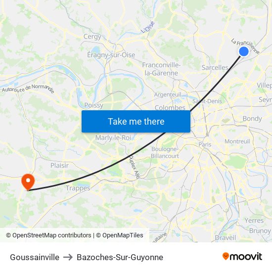 Goussainville to Bazoches-Sur-Guyonne map