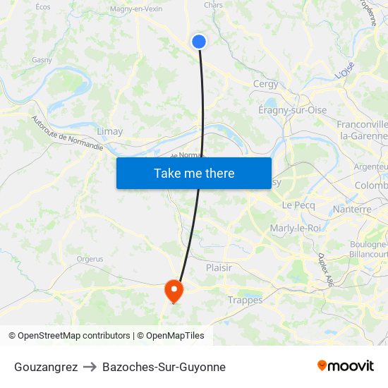 Gouzangrez to Bazoches-Sur-Guyonne map
