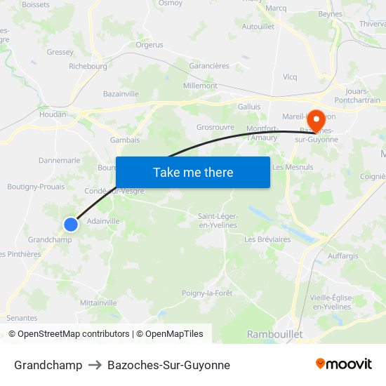Grandchamp to Bazoches-Sur-Guyonne map