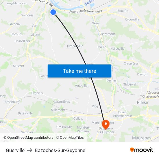Guerville to Bazoches-Sur-Guyonne map