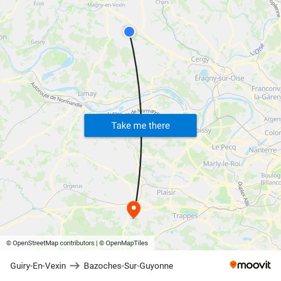 Guiry-En-Vexin to Bazoches-Sur-Guyonne map