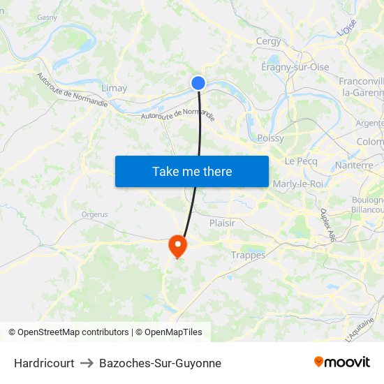 Hardricourt to Bazoches-Sur-Guyonne map