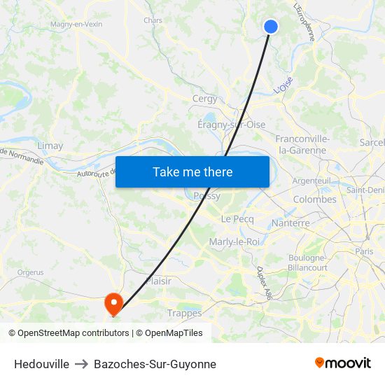 Hedouville to Bazoches-Sur-Guyonne map