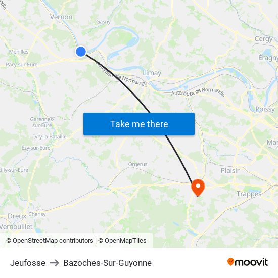 Jeufosse to Bazoches-Sur-Guyonne map