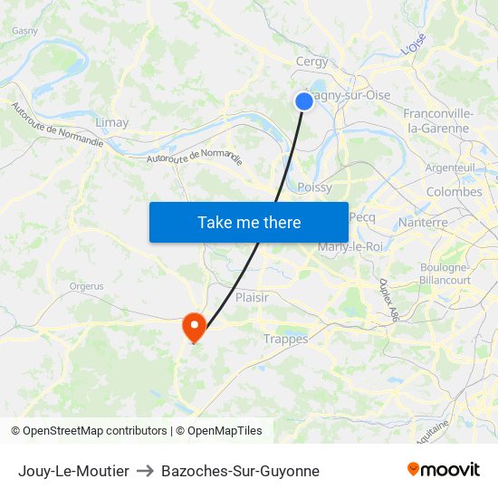 Jouy-Le-Moutier to Bazoches-Sur-Guyonne map