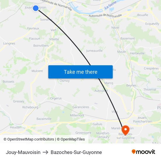 Jouy-Mauvoisin to Bazoches-Sur-Guyonne map