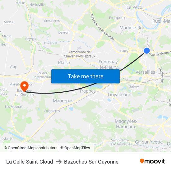 La Celle-Saint-Cloud to Bazoches-Sur-Guyonne map