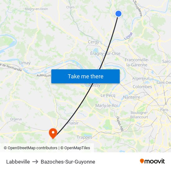 Labbeville to Bazoches-Sur-Guyonne map
