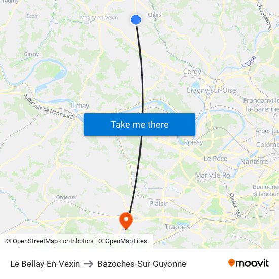 Le Bellay-En-Vexin to Bazoches-Sur-Guyonne map