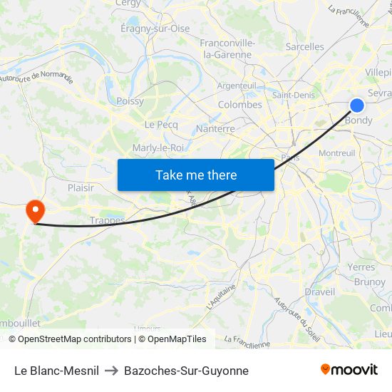 Le Blanc-Mesnil to Bazoches-Sur-Guyonne map