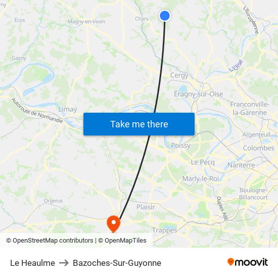 Le Heaulme to Bazoches-Sur-Guyonne map