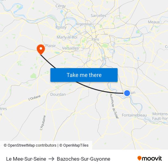 Le Mee-Sur-Seine to Bazoches-Sur-Guyonne map