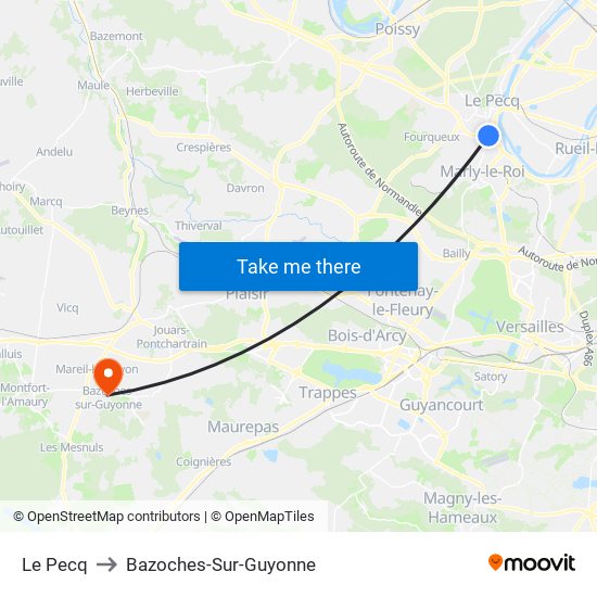 Le Pecq to Bazoches-Sur-Guyonne map