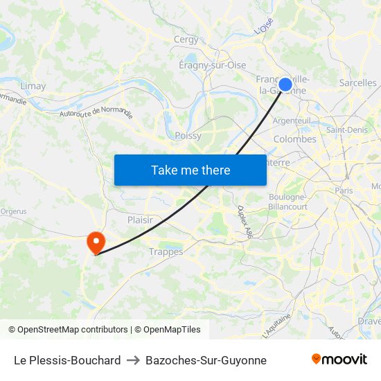 Le Plessis-Bouchard to Bazoches-Sur-Guyonne map