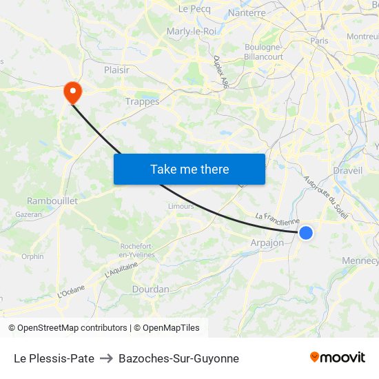 Le Plessis-Pate to Bazoches-Sur-Guyonne map