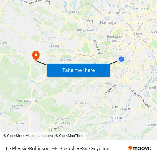 Le Plessis-Robinson to Bazoches-Sur-Guyonne map