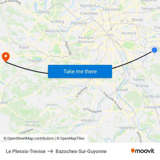 Le Plessis-Trevise to Bazoches-Sur-Guyonne map