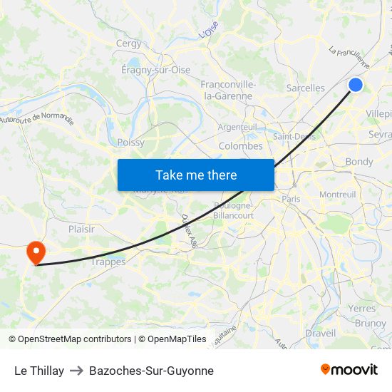 Le Thillay to Bazoches-Sur-Guyonne map