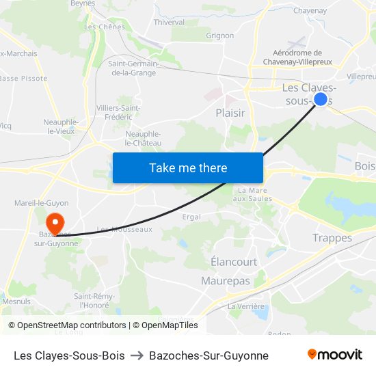 Les Clayes-Sous-Bois to Bazoches-Sur-Guyonne map
