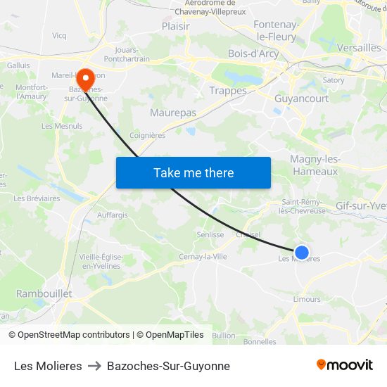 Les Molieres to Bazoches-Sur-Guyonne map