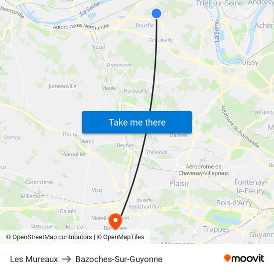 Les Mureaux to Bazoches-Sur-Guyonne map