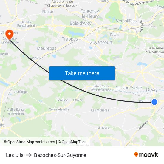 Les Ulis to Bazoches-Sur-Guyonne map