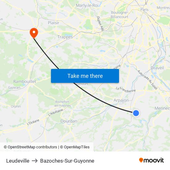Leudeville to Bazoches-Sur-Guyonne map